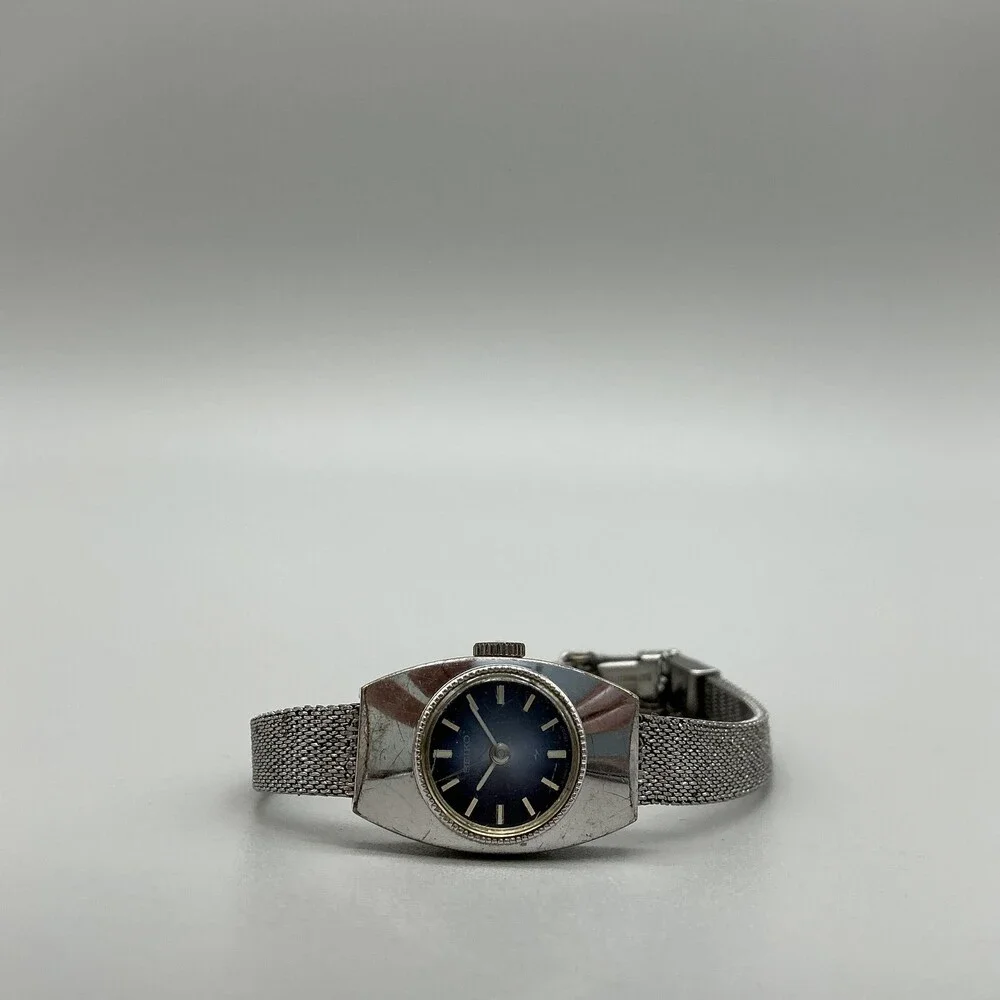 Vintage Seiko Womens Watch 16mm Blue Dial 11-1049 Mesh Band Manual Wind 6.25